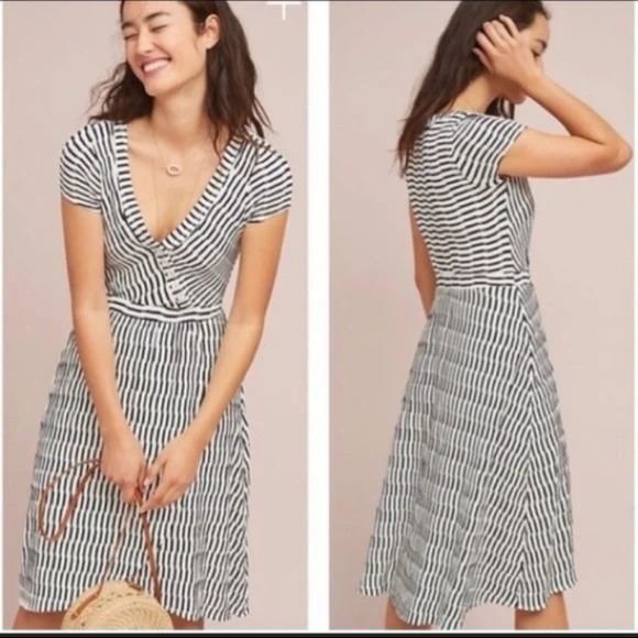 Anthropologie Dresses & Skirts - Maeve Black Striped Midi Dress Size XS